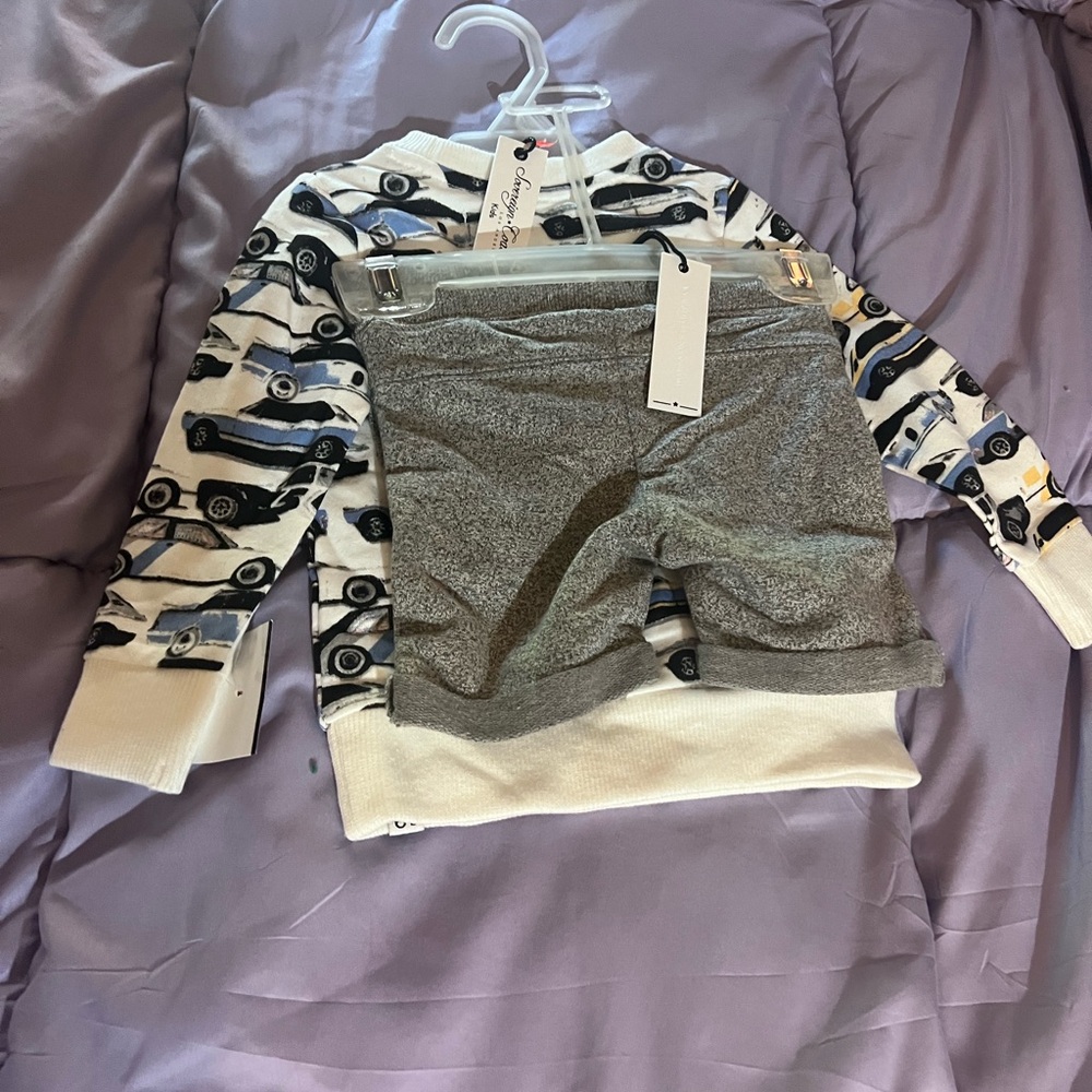 Car Print Sweater and Gray Shorts Set